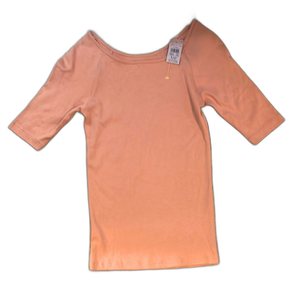 XSP, Ann Taylor 100% cotton fitted wide round neck dusty pink salmon t-shirt